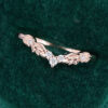 Leaf Accented Lab Diamond Curved Wedding Band Stacking Ring (4)