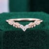 Leaf Accented Lab Diamond Curved Wedding Band Stacking Ring (6)