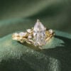 Marquise cut lab diamond bridal ring set with carved leaf band