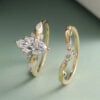 Marquise Cut Lab-Grown Diamond Bridal Ring Set With Carved Leaf Band