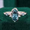 Step Marquise Cut Lab Teal Sapphire & Alexandrite Engagement Ring