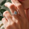 Pear Cut Moss Agate Bridal Ring Set Filigree Floral Halo Engagement Ring Set (2)