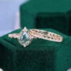 Pear Cut Moss Agate Engagement Ring Set Filigree Floral Halo Bridal Ring Set (4)