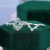 Pear Cut Moss Agate Milgrain Bridal Ring Set Vintage Inspired Engagement Ring Set (2)