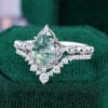 Pear Cut Moss Agate Milgrain Bridal Ring Set Vintage Inspired Engagement Ring Set (3)