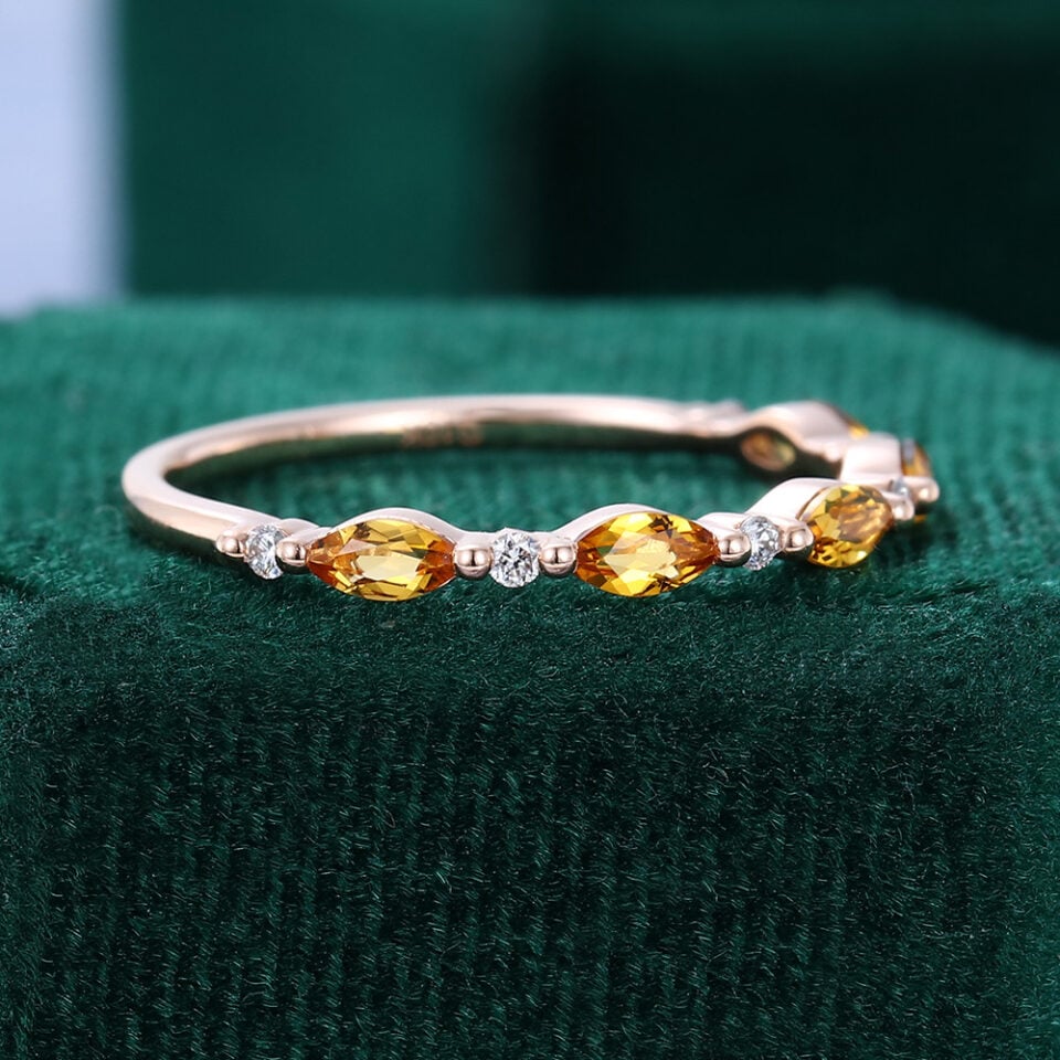 Alternating Citrine & Diamond Wedding Band Half Eternity Stacking Ring (2)