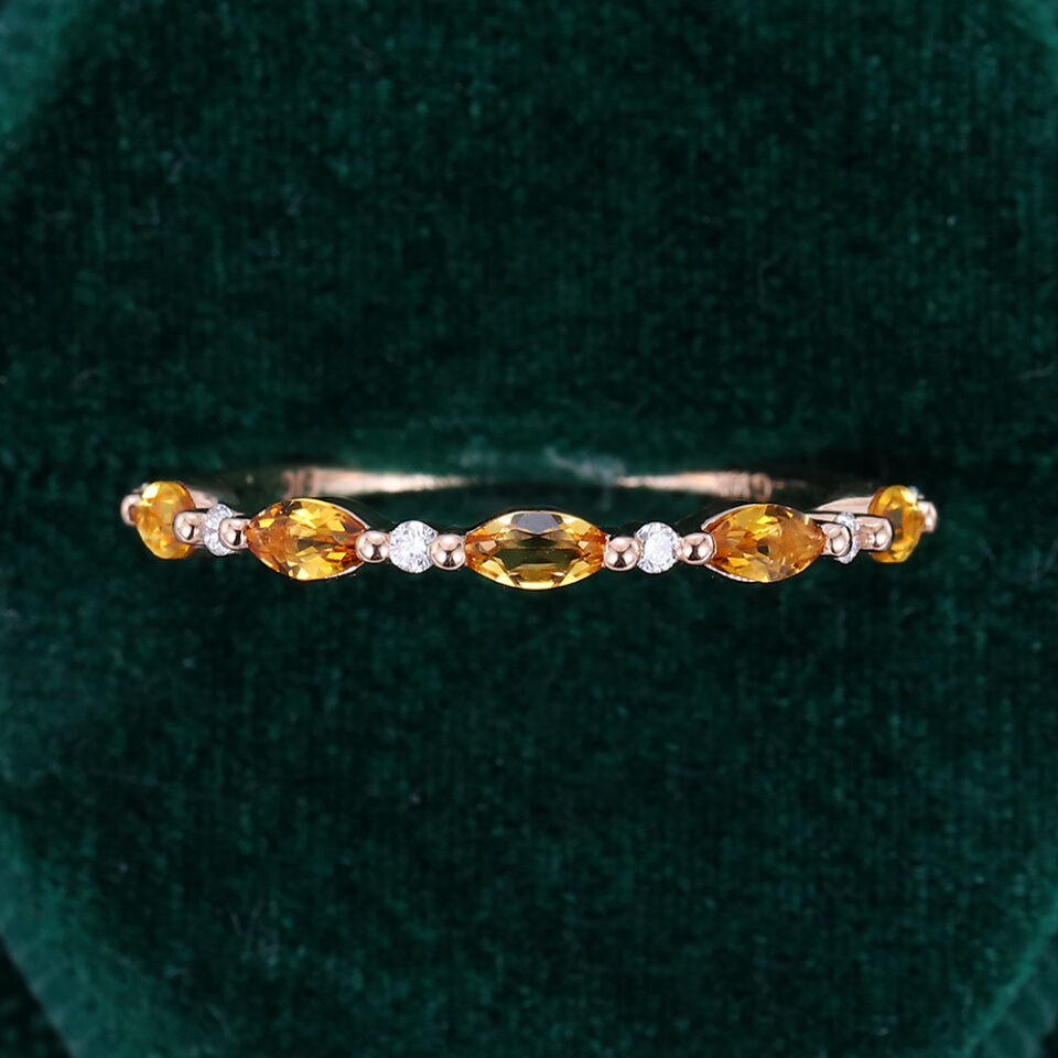 Alternating Citrine & Diamond Wedding Band Half Eternity Stacking Ring (3)