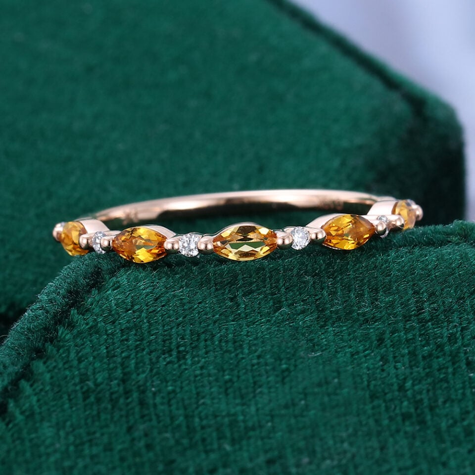 Alternating Citrine & Diamond Wedding Band Half Eternity Stacking Ring (4)