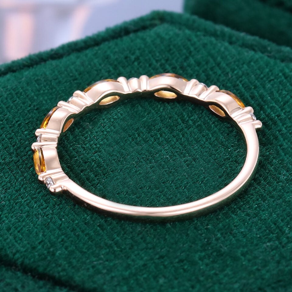 Alternating Citrine & Diamond Wedding Band Half Eternity Stacking Ring (5)