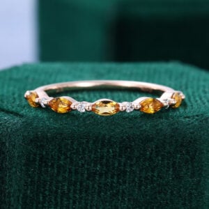 Alternating Citrine & Diamond Wedding Band Half Eternity Stacking Ring