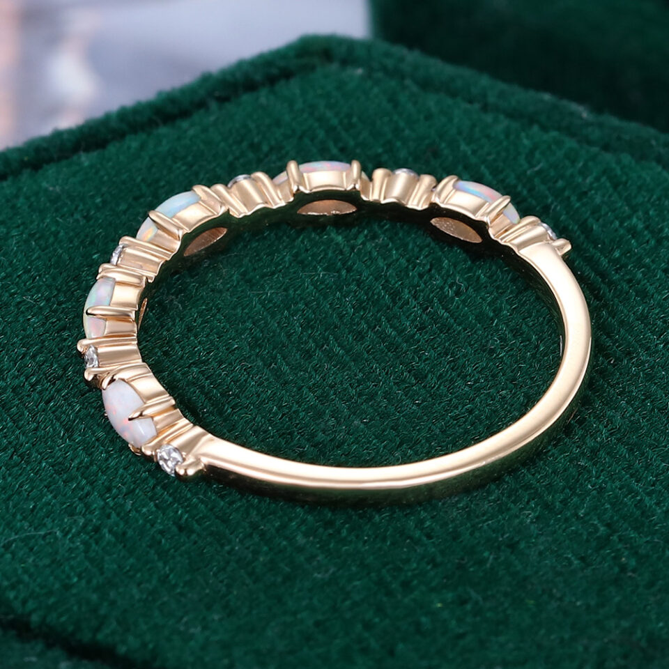 Alternating Marquise Natural Opal & Round Diamond Wedding Band Half Eternity Stacking Ring (6)