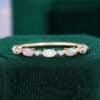 Alternating Marquise Natural Opal & Round Diamond Wedding Band Half Eternity Stacking Ring (8)