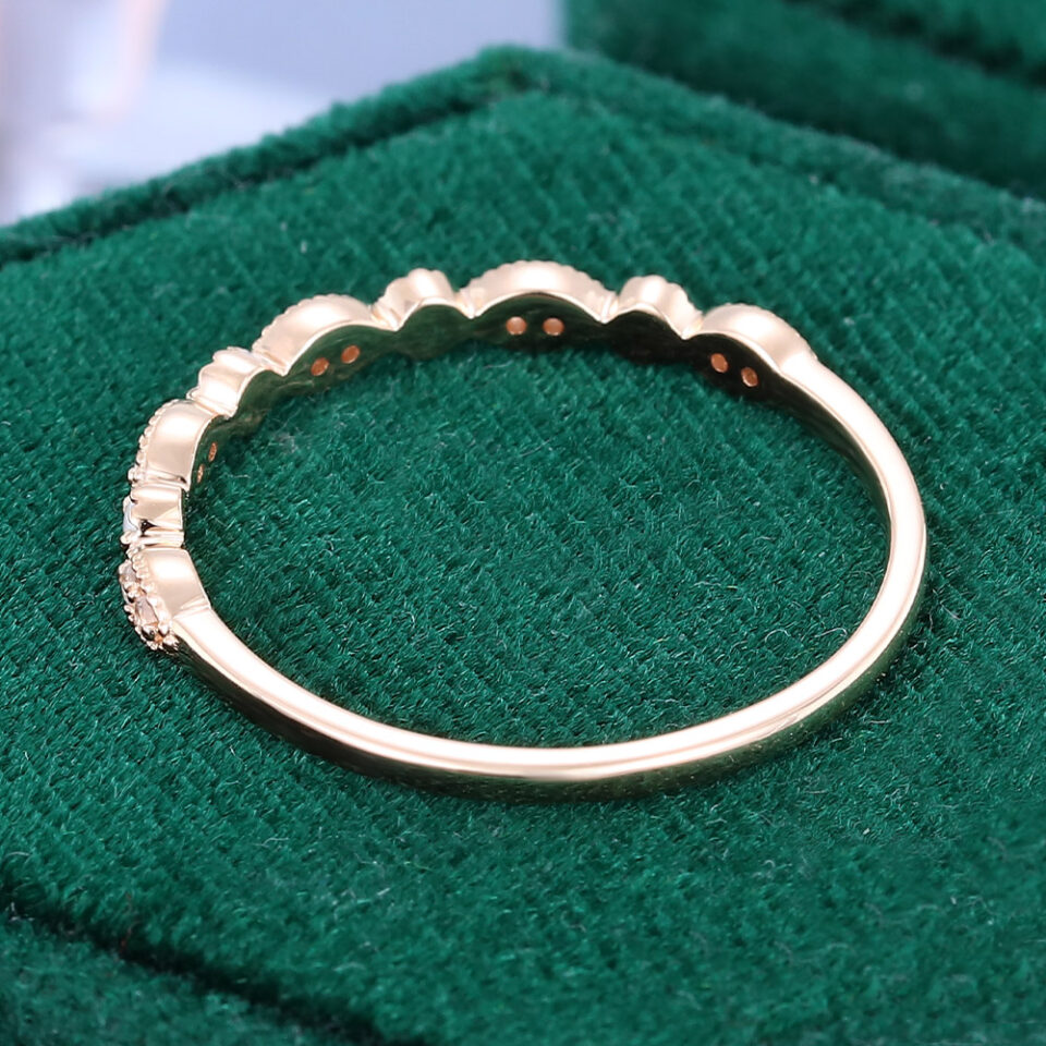 Alternating Moonstone & Natural Opal Wedding Band Half Eternity Stacking Ring(5)