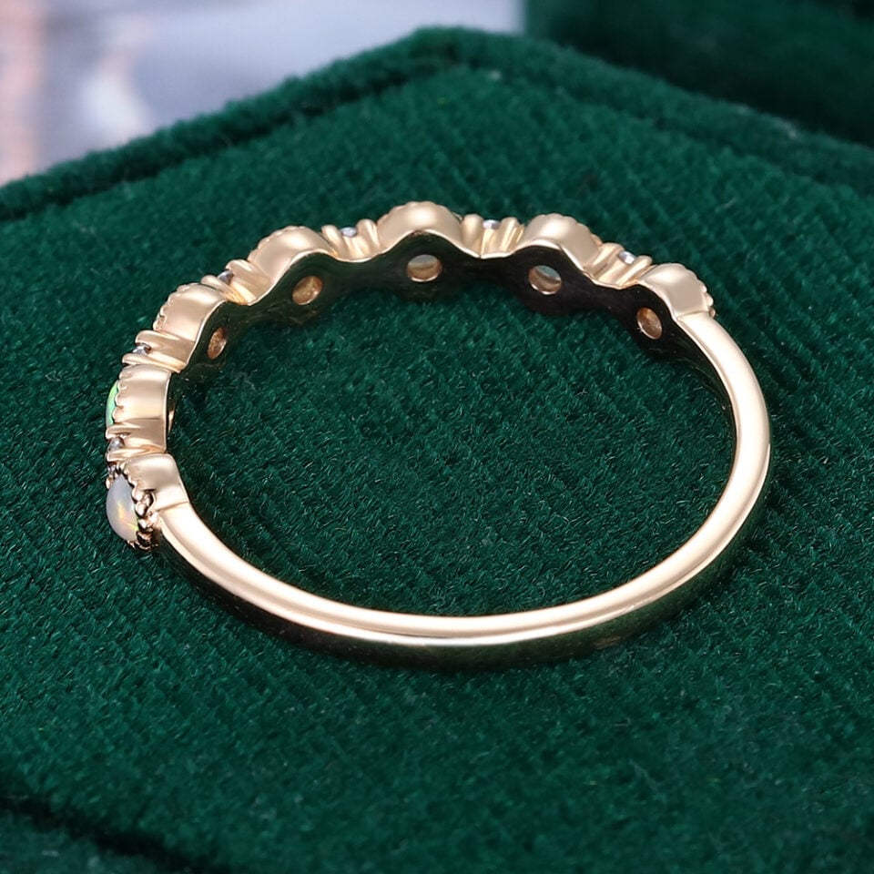 Alternating Natural Opal & Diamond Wedding Band Half Eternity Matching Ring (6)