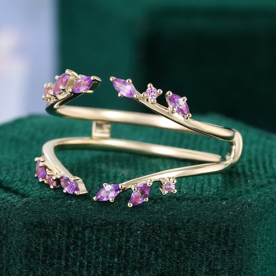 Amethyst Open Wedding Band Enhancer Stacking Ring (6)