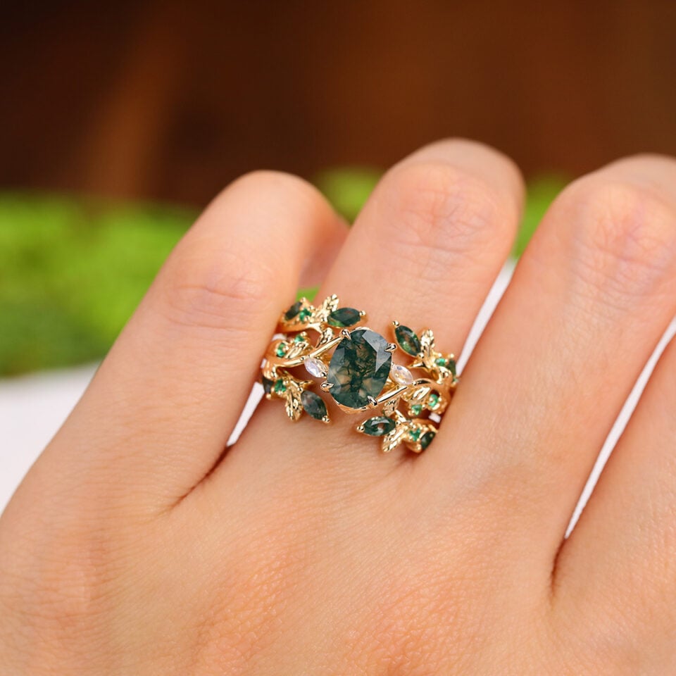 nature inspired moss agate ring