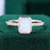 Emerald Cut Lab Opal Pavé Engagement Ring Bezel Setting Promise Ring (3)