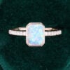 Emerald Cut Lab Opal Pavé Engagement Ring Bezel Setting Promise Ring (6)