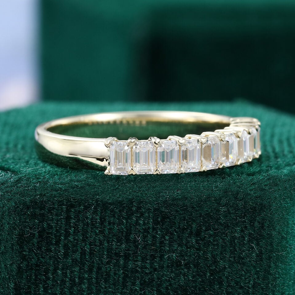 Emerald Cut Moissanite Wedding Band Stacking Anniversary Ring (2)