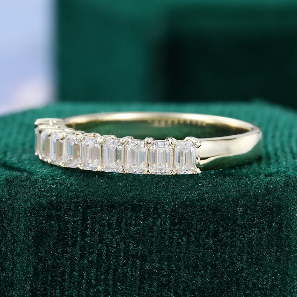 Emerald Cut Moissanite Wedding Band Stacking Anniversary Ring (3)