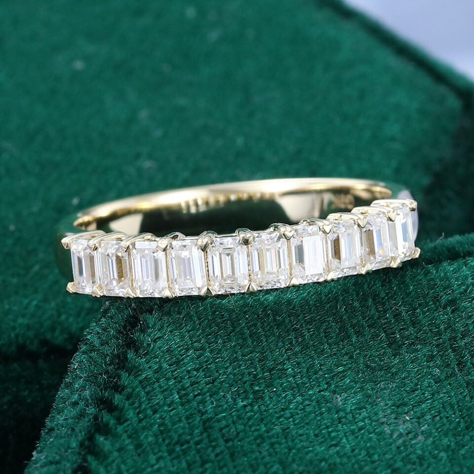 Emerald Cut Moissanite Wedding Band Stacking Anniversary Ring (5)