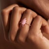 Filigree Floral Halo Vintage Long Hexagonal Pink Opal Engagement Ring With Milgrain Accents (3)