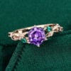 Hexagon Cut Amethyst Engagement Ring Split Shank Leaf Promise Ring (2)