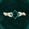 Hexagon Cut Emerald Infinity Engagement Ring Nature Themed Leaf Ring (3)