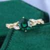 Hexagon Cut Emerald Infinity Engagement Ring Nature Themed Leaf Ring (5)