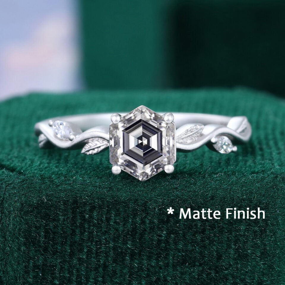Leafwave | Hexagon Cut Gray Moissanite Nature Inspired Engagement Ring