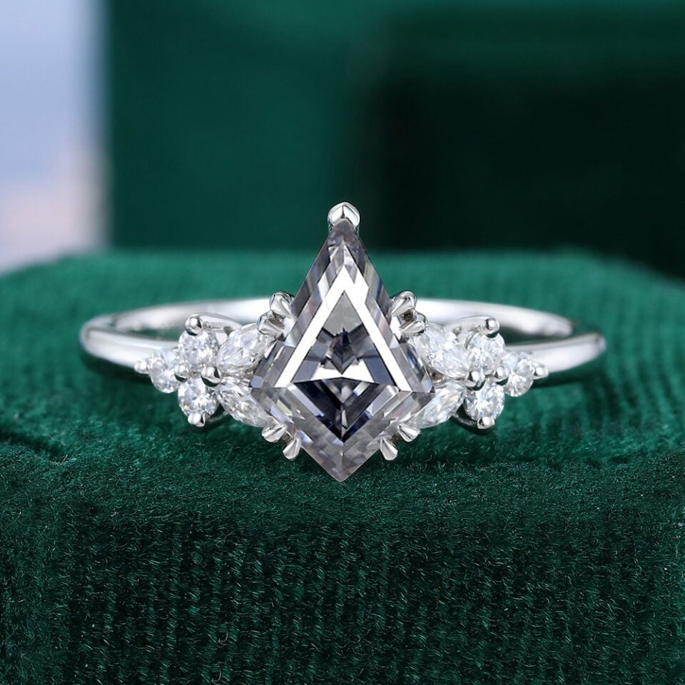 Blossom Cluster | Kite Cut Gray Moissanite Engagement Ring – Dainty Petals