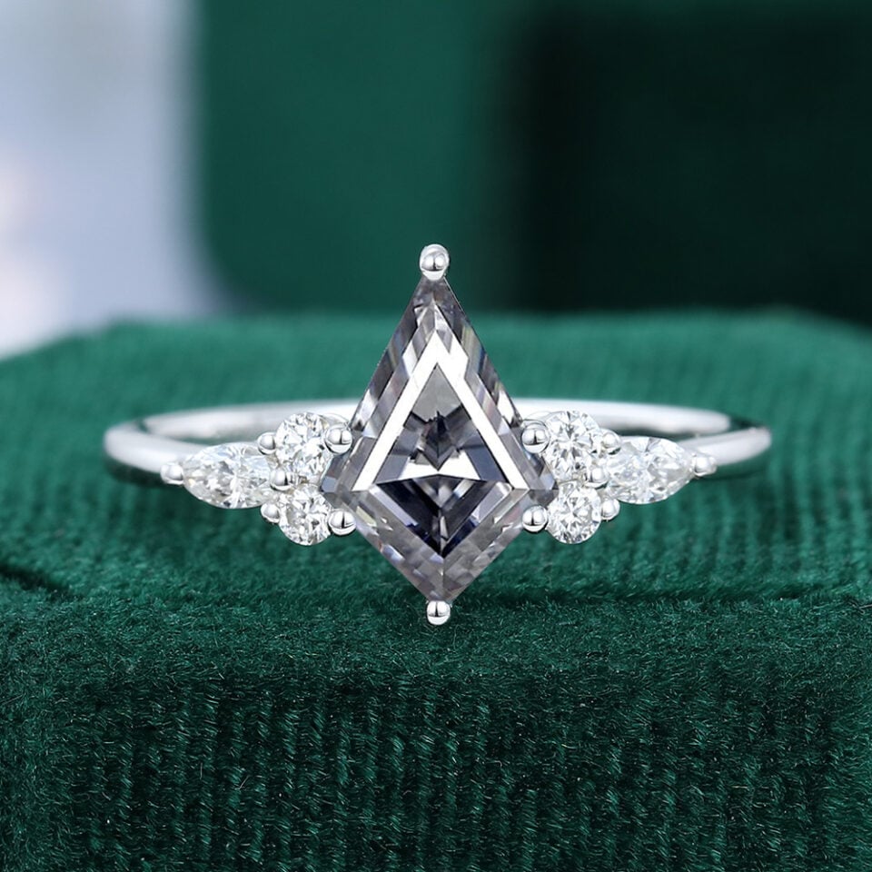 Classic Cluster | Kite Cut Gray Moissanite Engagement Ring