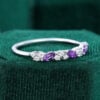 Leaning Marquise Amethyst Cluster Wedding Band Half Eternity Matching Ring (1)