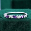 Leaning Marquise Amethyst Cluster Wedding Band Half Eternity Matching Ring (6)