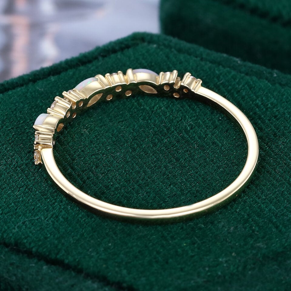 Leaning Natural Opal Cluster Wedding Band Half Eternity Matching Ring (6)