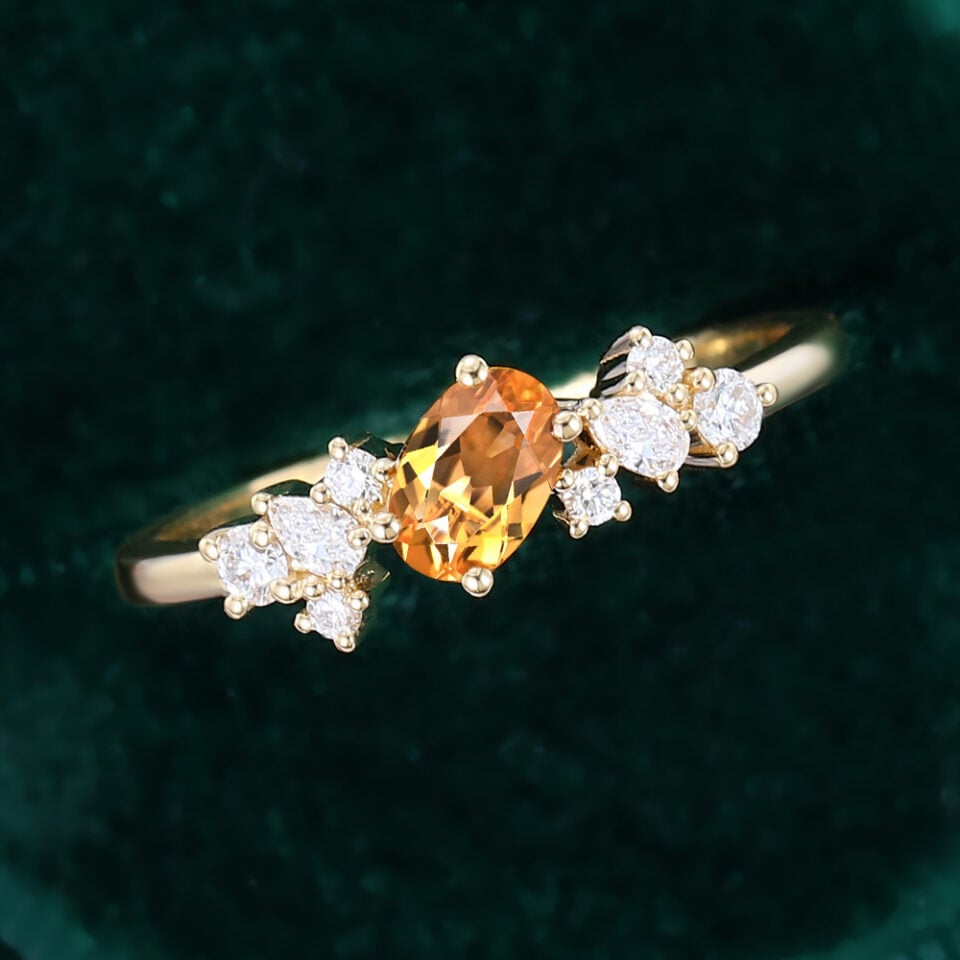 Leaning Oval Cut Citrine Engagement Ring With Moissanite Cluster Accents (3)