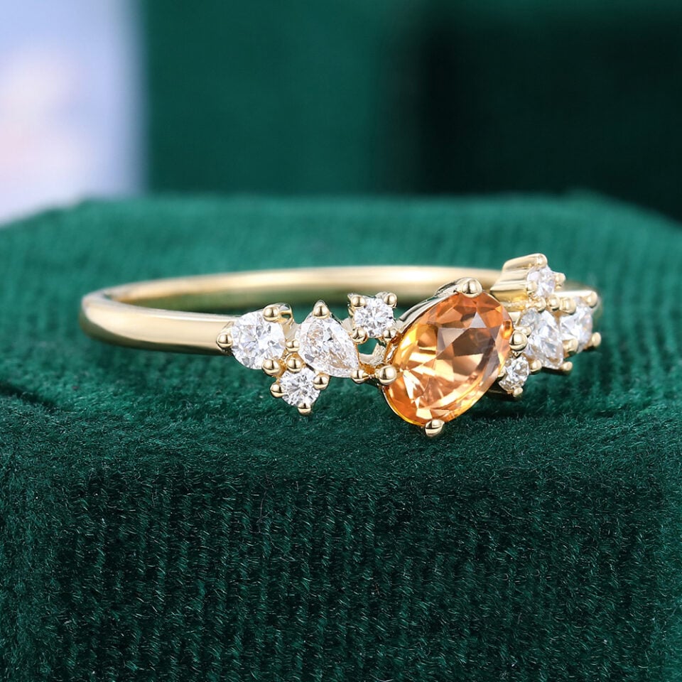 Leaning Oval Cut Citrine Engagement Ring With Moissanite Cluster Accents (4)