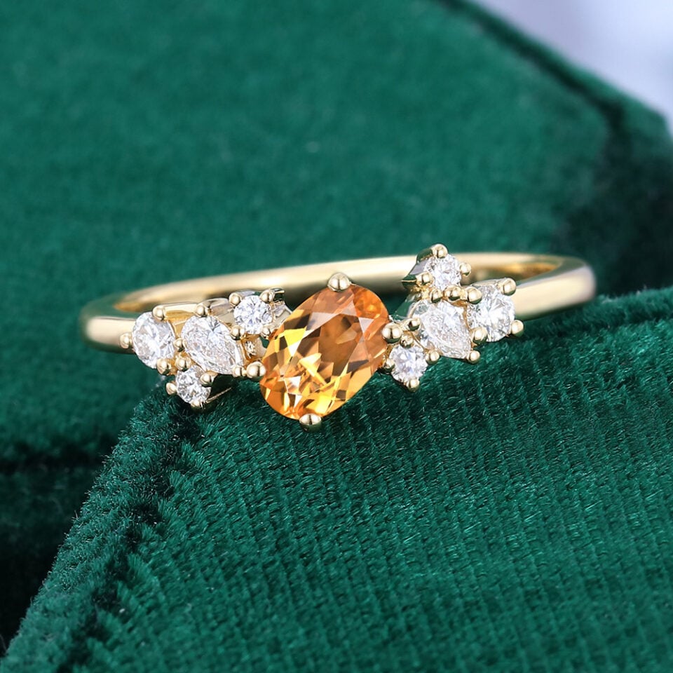 Leaning Oval Cut Citrine Engagement Ring With Moissanite Cluster Accents (5)