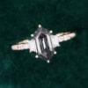 Long Hexagon Cut Gray Moissanite Engagement Ring With Baguette & Round Accents (3)