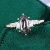 Long Hexagon Cut Gray Moissanite Engagement Ring With Baguette & Round Accents (5)