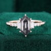 Long Hexagon Cut Gray Moissanite Engagement Ring With Baguette & Round Accents (6)
