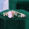 Long Hexagon Cut Lab Opal Bridal Ring Set 2PCS Nature Inspired Leaf Ring Set (6)