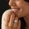 Long Hexagon Cut Moissanite Bridal Ring Set With Nature Inspired Leaf Band (1)