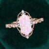 Long Hexagon Cut Pink Opal Engagement Ring Filigree Floral Halo Promise Ring (1)