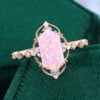 Long Hexagon Cut Pink Opal Engagement Ring Filigree Floral Halo Promise Ring (2)