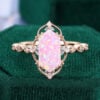 Long Hexagon Cut Pink Opal Engagement Ring Filigree Floral Halo Promise Ring (6)