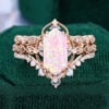 Long Hexagon Cut Pink Opal Engagement Ring Set 3PCS Vintage Inspired Bridal Ring Set (5)