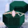 Long Hexagon Cut Pink Opal Engagement Ring Set 3PCS Vintage Inspired Bridal Ring Set (6)