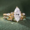 Marquise Cut Moissanite Bridal Ring Set Nature Themed Leaf Wedding Ring Set