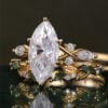 Marquise Cut Moissanite Bridal Ring Set Nature Themed Leaf Wedding Ring Set